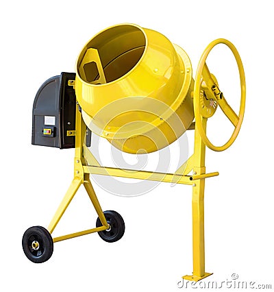 Yellow cement mixer isolated on white with clipping path included Stock Photo