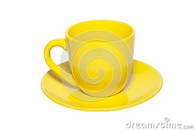 Yellow ceramic cup and saucer Stock Photo