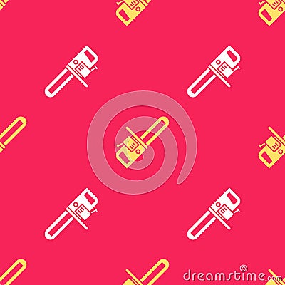 Yellow Chainsaw icon isolated seamless pattern on red background. Vector Illustration Vector Illustration