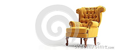 Yellow chair and ottoman on white hardwood flooring Stock Photo