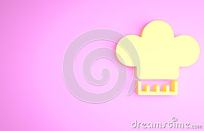 Yellow Chef hat icon isolated on pink background. Cooking symbol. Cooks hat. Minimalism concept. 3d illustration 3D Cartoon Illustration