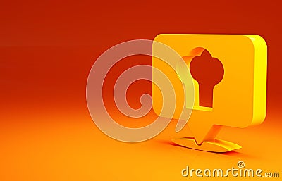 Yellow Chef hat with location icon isolated on orange background. Cooking symbol. Cooks hat. Minimalism concept. 3d Cartoon Illustration