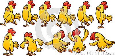 Yellow chicken animation Vector Illustration