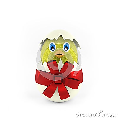 Yellow chicken in a easter egg. 3d render Editorial Stock Photo