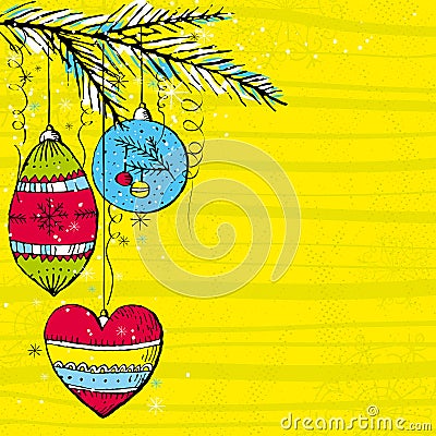 Yellow christmas background, vector Cartoon Illustration