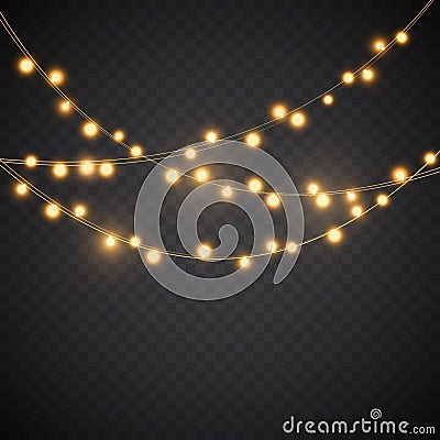 Yellow christmas lights, vector garland illustration Vector Illustration