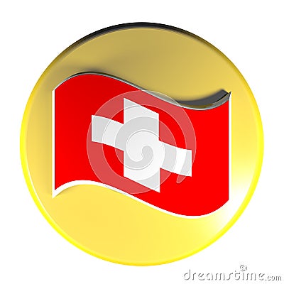 Yellow circle push button swiss flag - 3D rendering illustration Cartoon Illustration