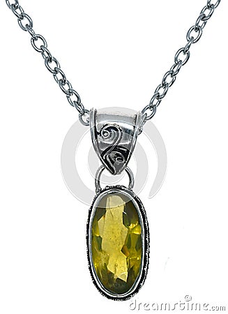 Yellow Citrine Glass Pendant Necklace Stock Photo