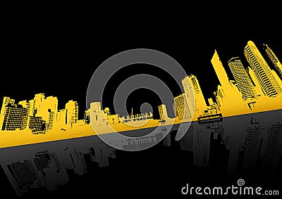 Yellow city with reflection. Vector Illustration