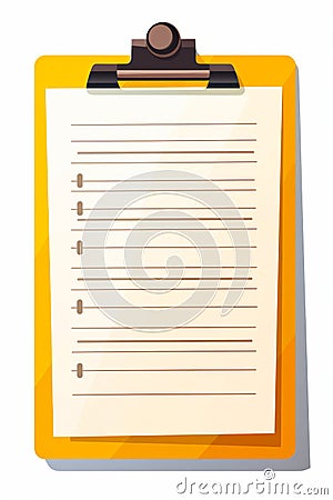 Yellow clipboard with list on it and pen. Generative AI Stock Photo