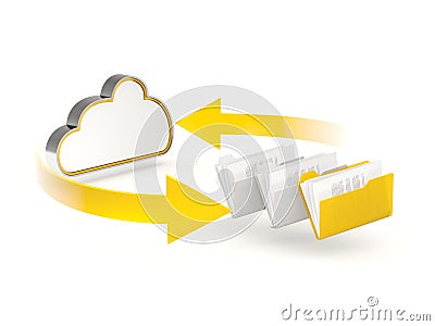 Yellow cloud drive icon with folders Stock Photo