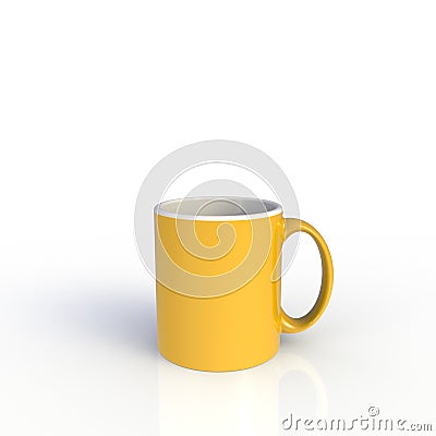 Yellow coffee cup isolated on white background. Close up with side view. Mock up Template for application design. Exhibition equip Stock Photo