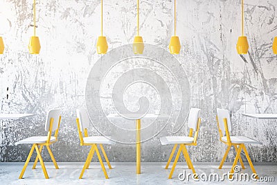 Yellow coffee tables in cafe Stock Photo