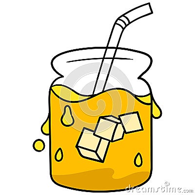 Yellow cold drink in a glass. carton emoticon. doodle icon drawing Vector Illustration