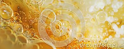 Yellow color oil bubbles background. Closeup view Stock Photo