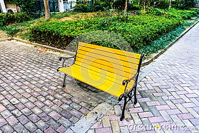 Yellow Colored Bench Stock Photo