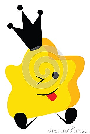 A yellow-colored cute little queen star with its tongue hanging out vector or color illustration Vector Illustration