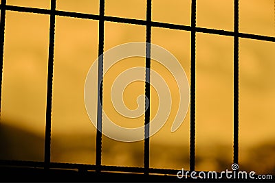 Yellow colored fences and there is behind the fences Ulu mountain uludag Stock Photo