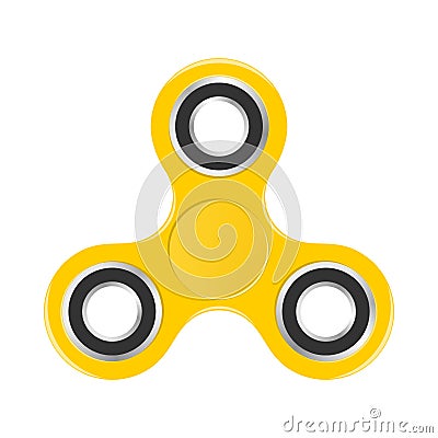 Yellow colorful fidget spinner with silver bearings on a white background. Modern children`s hand spinning toy Vector Illustration