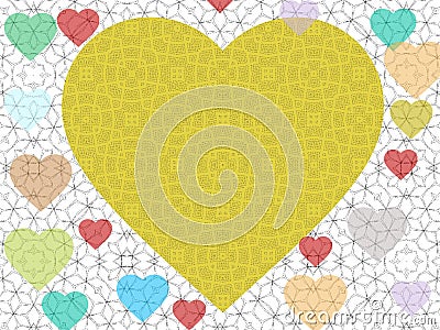 Yellow colour heart shape pattern filled on white background Stock Photo
