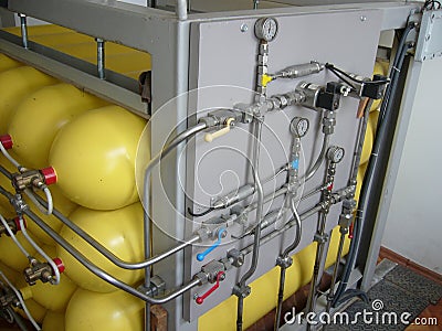 Yellow compressed natural gas cylinders Stock Photo