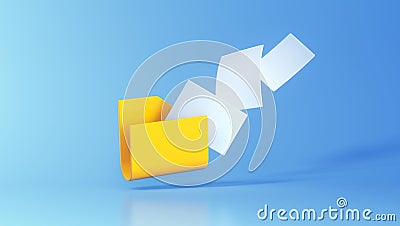 Yellow Computer Folder With Flying Blank Documents. Stock Photo