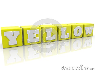 YELLOW concept in white on yellow toy blocks Stock Photo