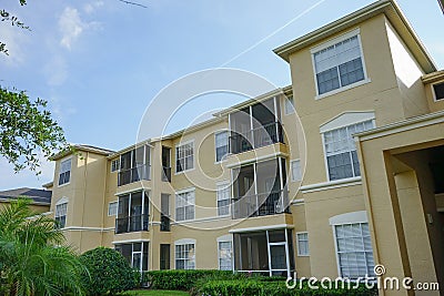 Yellow condos or apartments Stock Photo