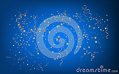 Yellow Confetti Abstract Vector Blue Background Stock Photo