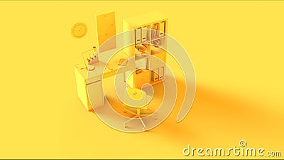 Yellow Contemporary Home Office Setup Cartoon Illustration