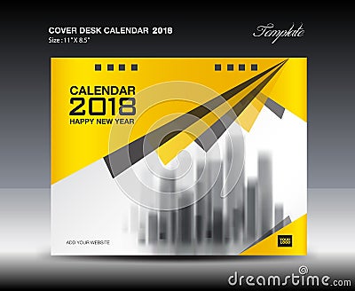 Yellow Cover Desk Calendar 2018 Design, flyer template Vector Illustration