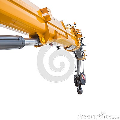 Yellow crane boom with hooks isolated on a white background with Stock Photo