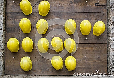 Yellow crash-helmets Stock Photo