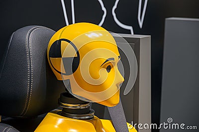 Yellow crash test dummy Stock Photo