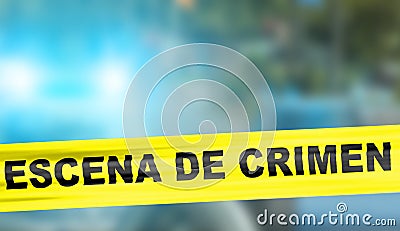 Yellow crime scene cordon tape in Spanish Stock Photo