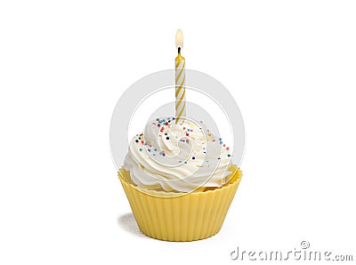 Yellow cupcake and candle Stock Photo