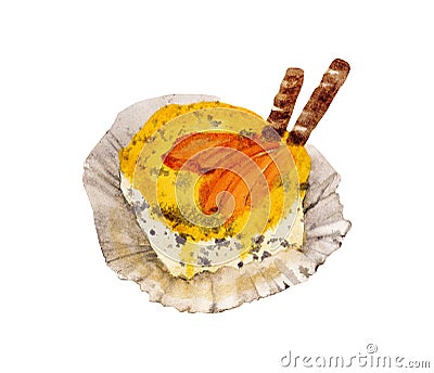 Yellow cupcake watercolor Cartoon Illustration