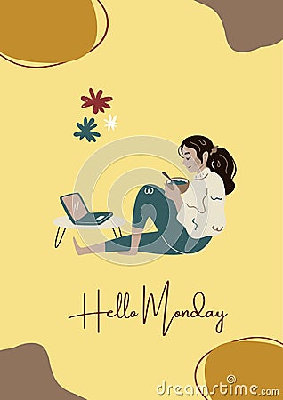 Yellow Cute Colorful Hello Monday Poster Stock Photo