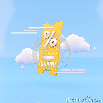 Yellow 3D renderin coupon with cloud on various discounts and sales of goods and online movie tickets. 3d Rendering Stock Photo