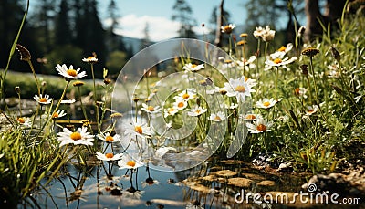 Yellow daisy blossoms in a tranquil meadow generated by AI Stock Photo