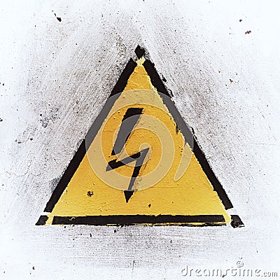 Yellow Danger Sign on White Weathered Background Stock Photo