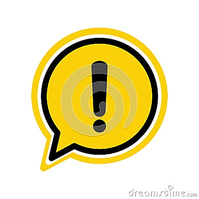 Yellow danger warning attention or exclamation sign in a speech bubble icon vector illustration flat style isolated Vector Illustration