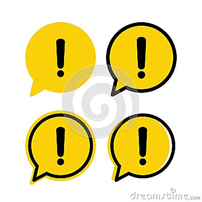 Yellow danger warning attention sign in a speech bubble set Vector Illustration