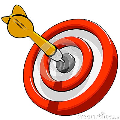Yellow dart hit the center of the target, three-quarter view Vector Illustration
