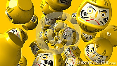 Yellow daruma dolls on yellow background Cartoon Illustration