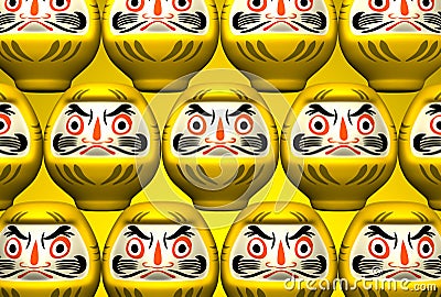 Yellow Daruma Dolls On Yellow Cartoon Illustration