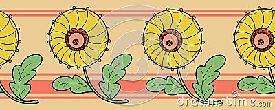 Yellow decorative flowers with leaves Stock Photo