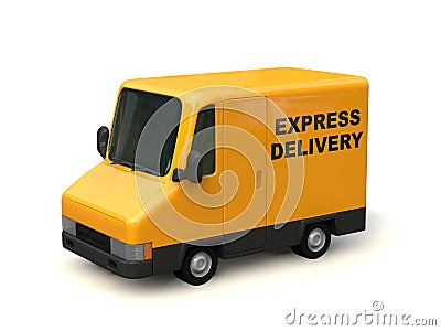 Yellow delivery car seen from the side. Stock Photo