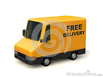Yellow delivery car seen from the side. Stock Photo