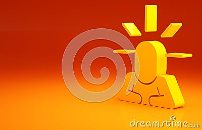Yellow Depression and frustration icon isolated on orange background. Man in depressive state of mind. Mental health Cartoon Illustration